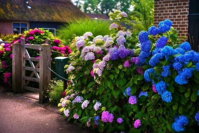 Hydrangeas dalam reka bentuk landskap